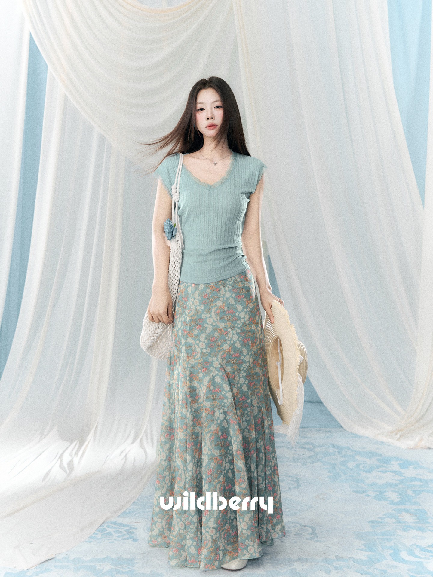 Wildberry 小花柄 ハイウエストAラインロングスカート