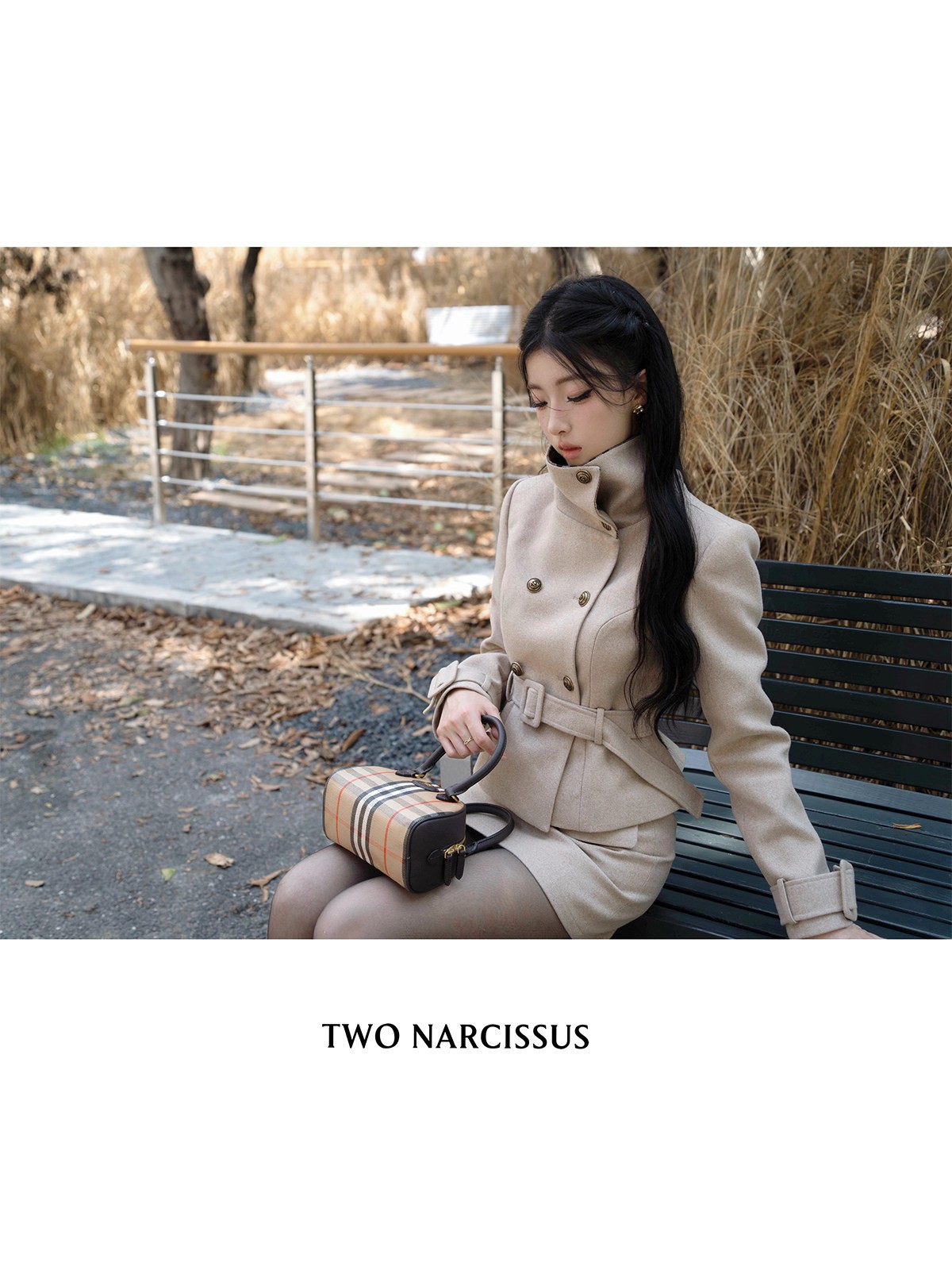 Two Narcissus チェック襟 ショートトップス＆Aラインスカート