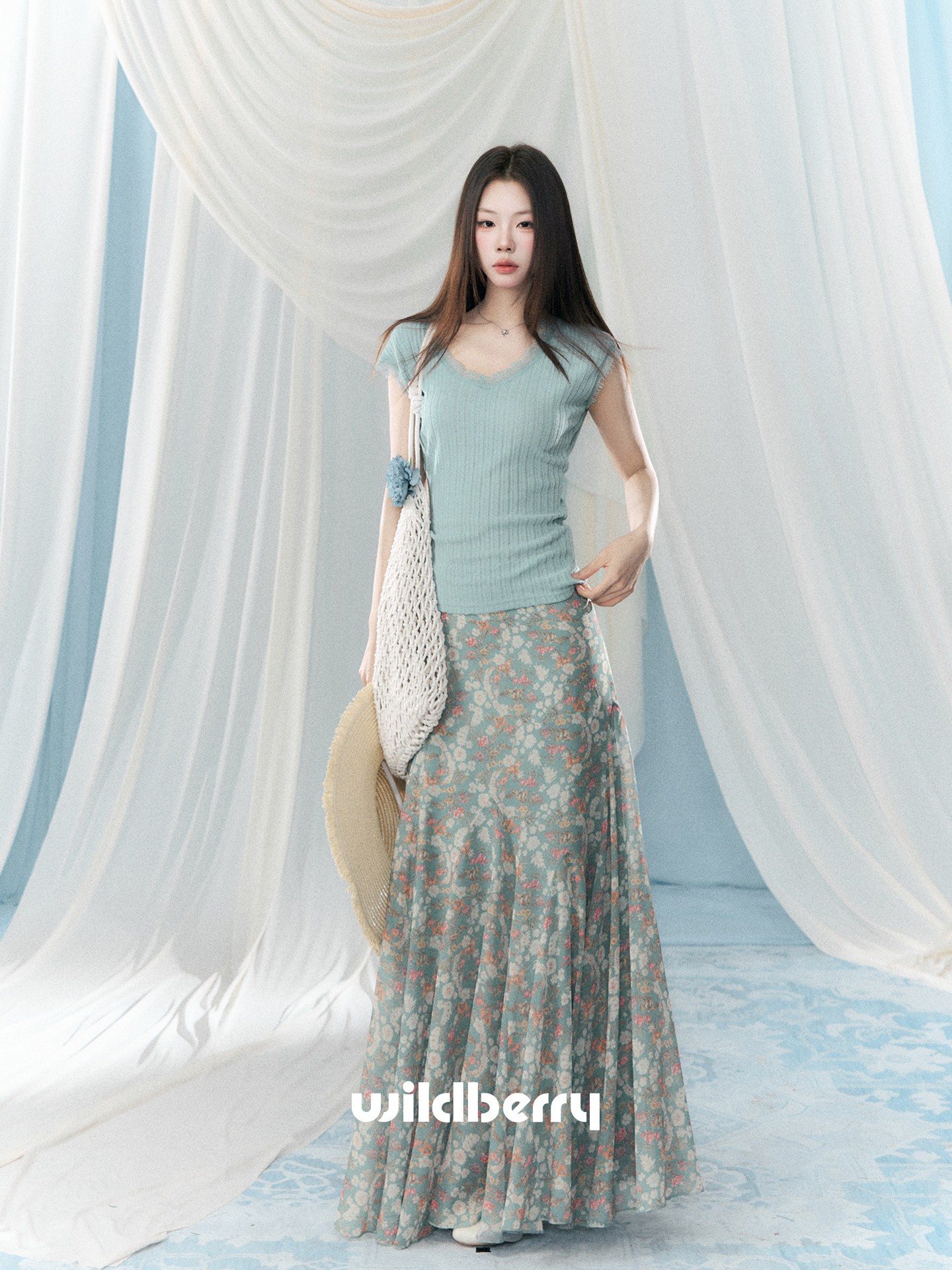 Wildberry 小花柄 ハイウエストAラインロングスカート
