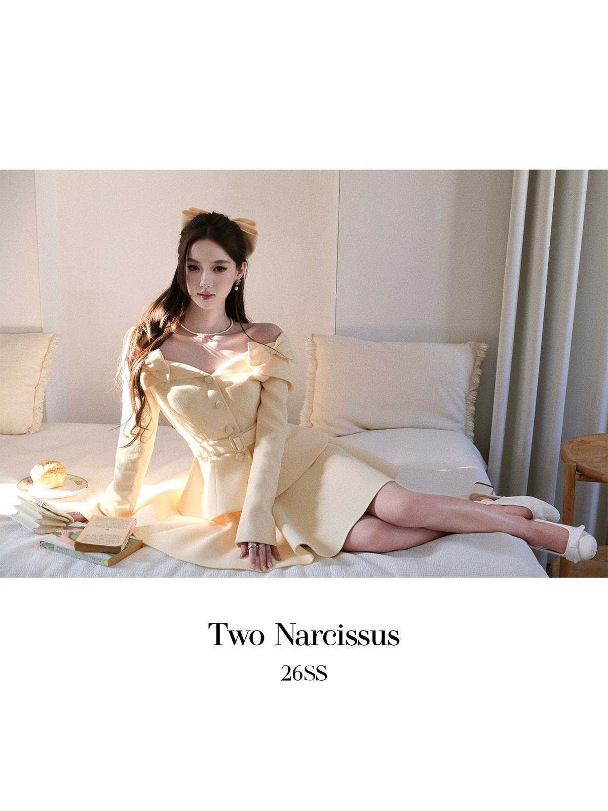 Two Narcissus リボンデザイン オフショルダートップス＆スカート