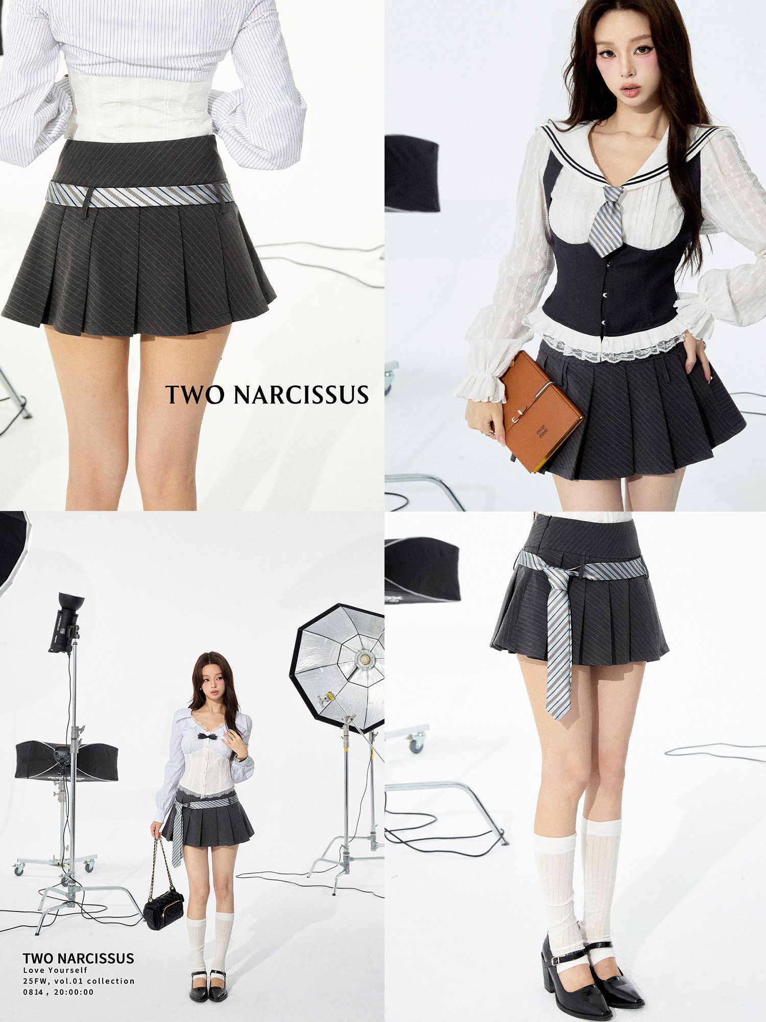 Two Narcissus ストライプ ローウエストミニスカート
