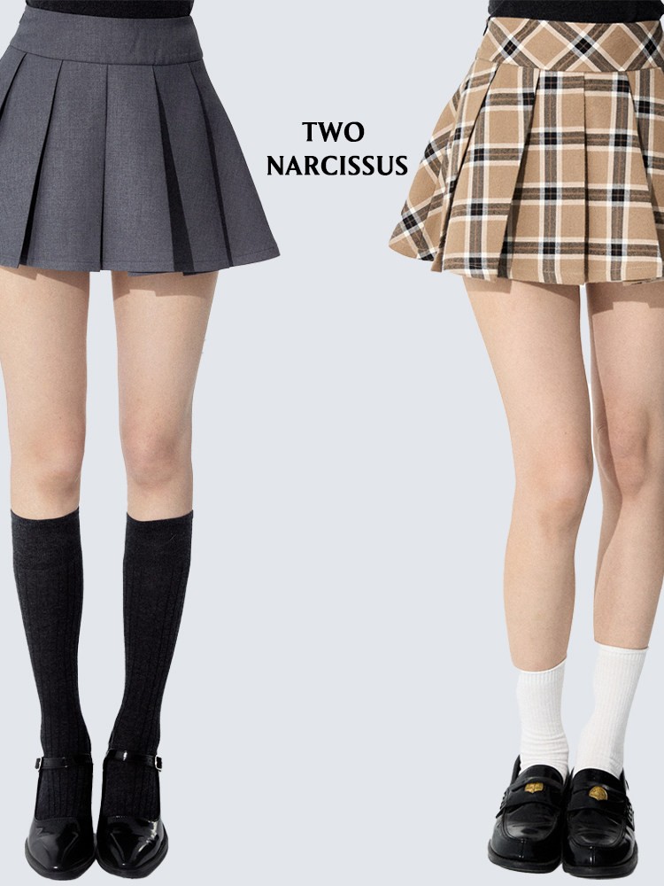 Two Narcissus ワイドウエスト プリーツミニスカート
