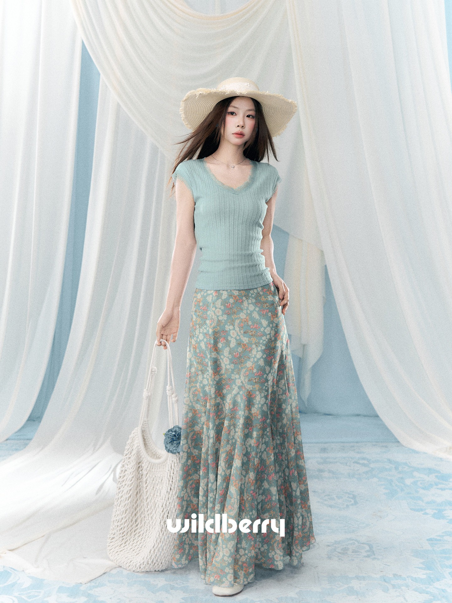 Wildberry 小花柄 ハイウエストAラインロングスカート