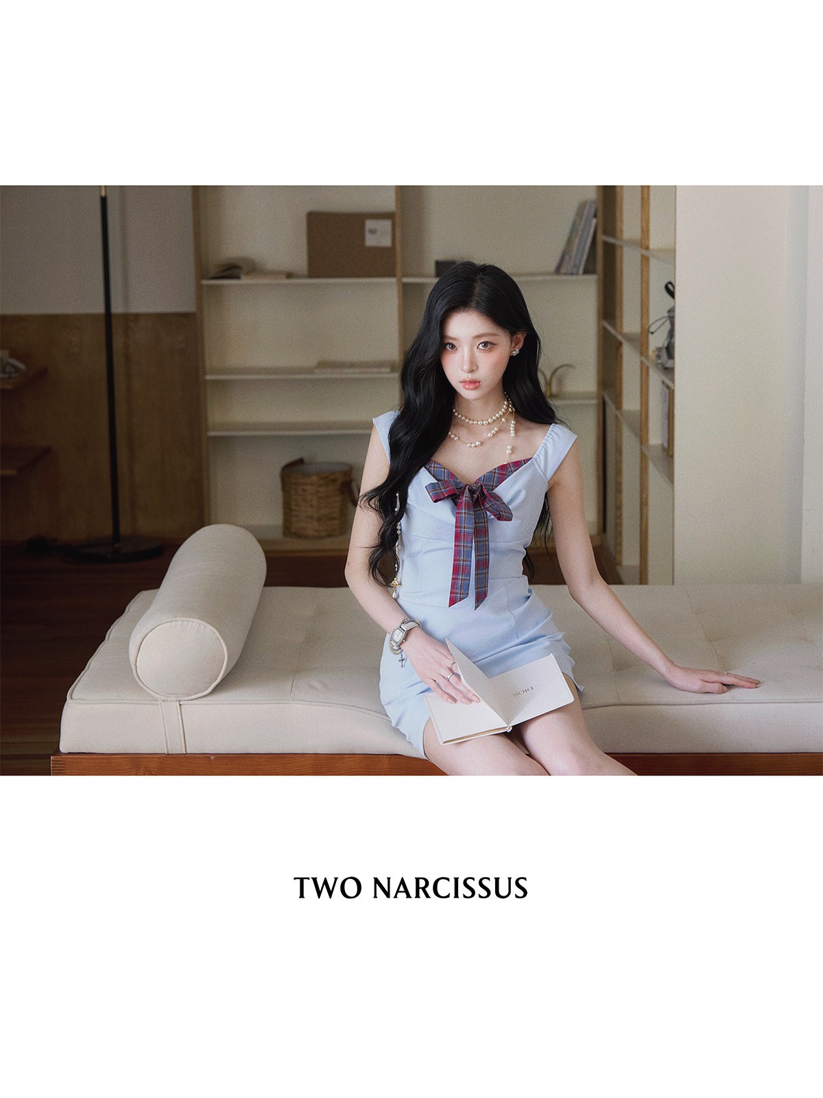 Two Narcissus ブルー リボンデザインワンピース