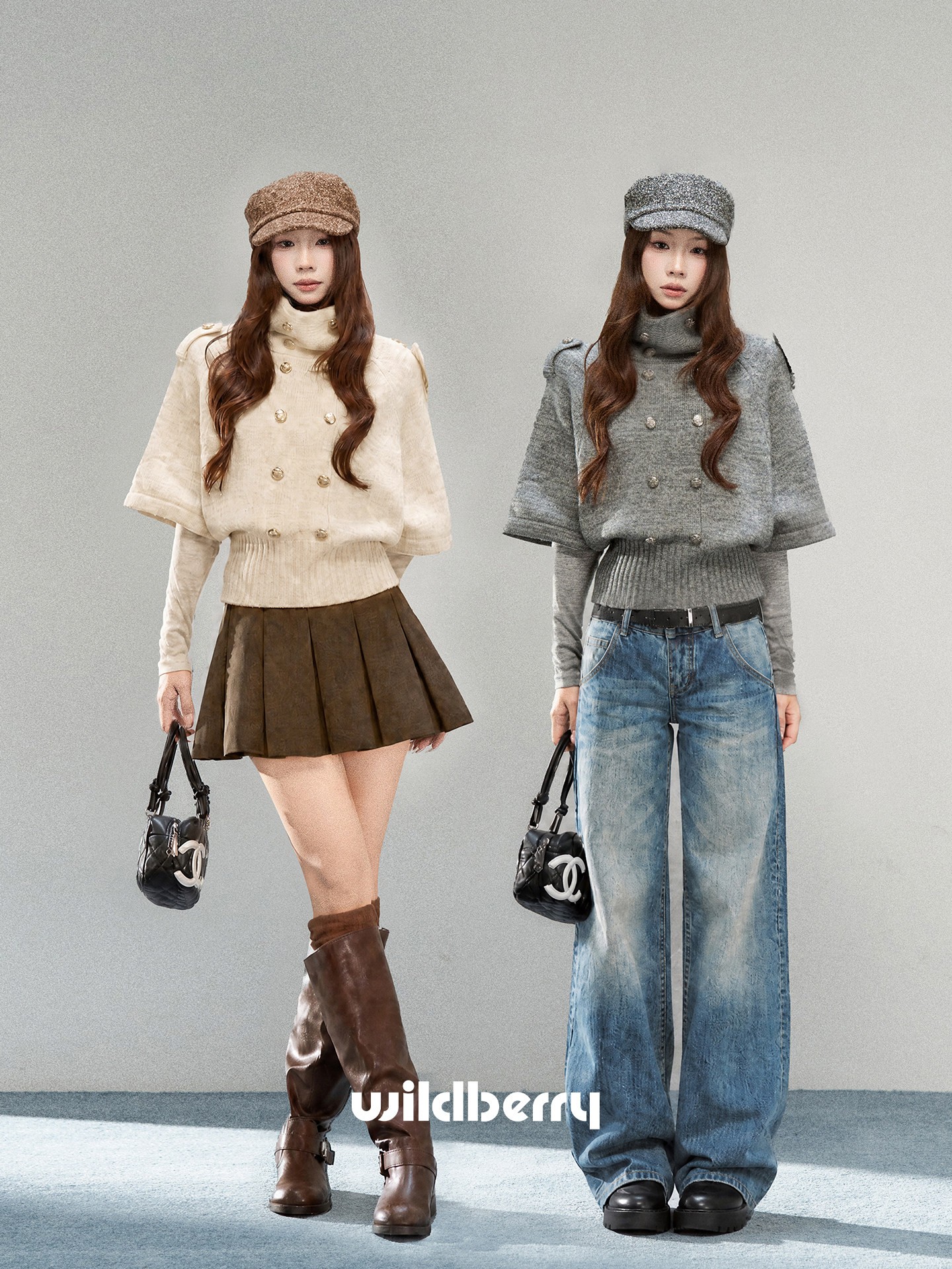Wildberry ハイネックデザイン ケープニット＆長袖Tシャツ