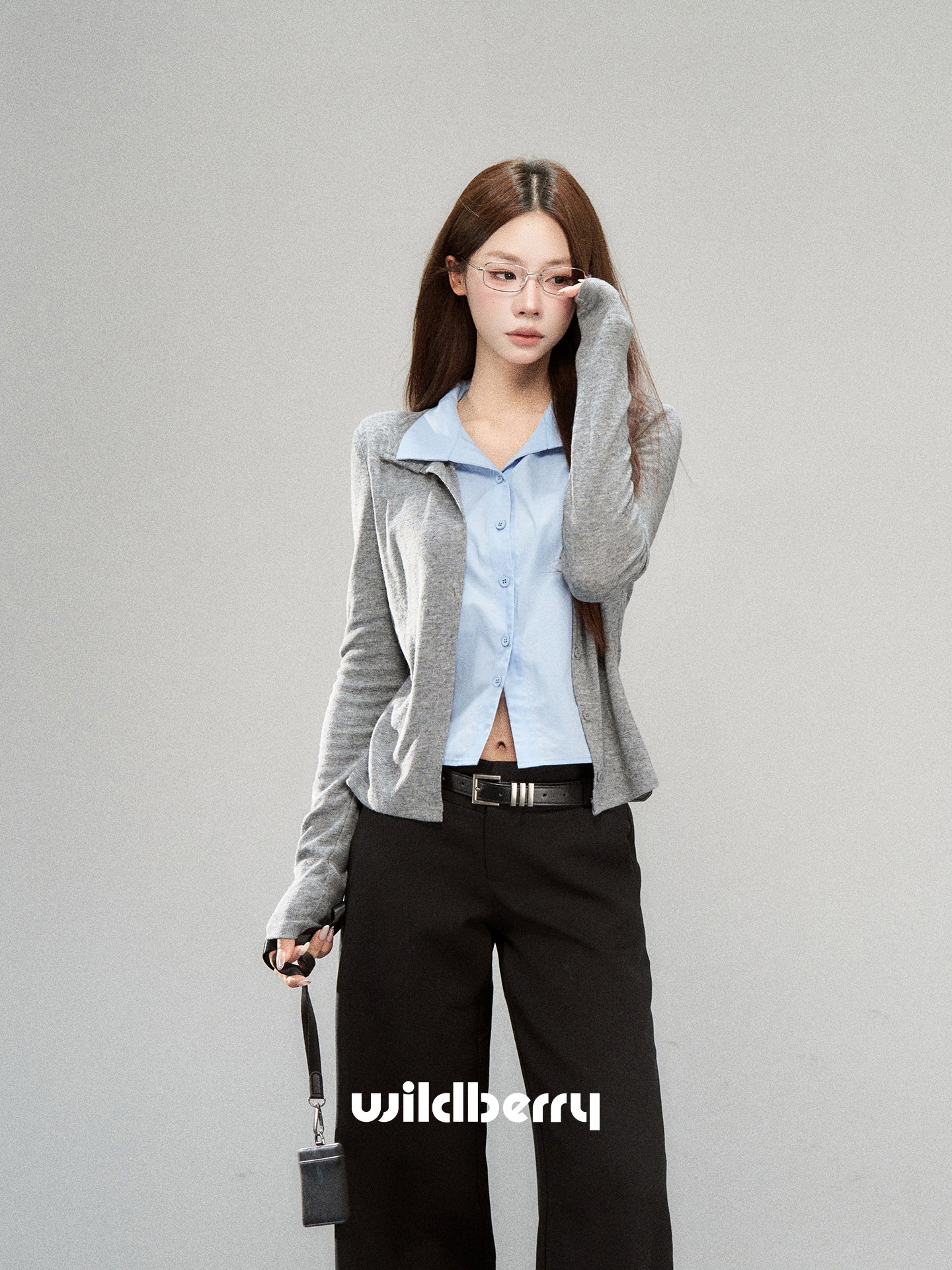 Wildberry 配色折り襟 長袖ニットトップス