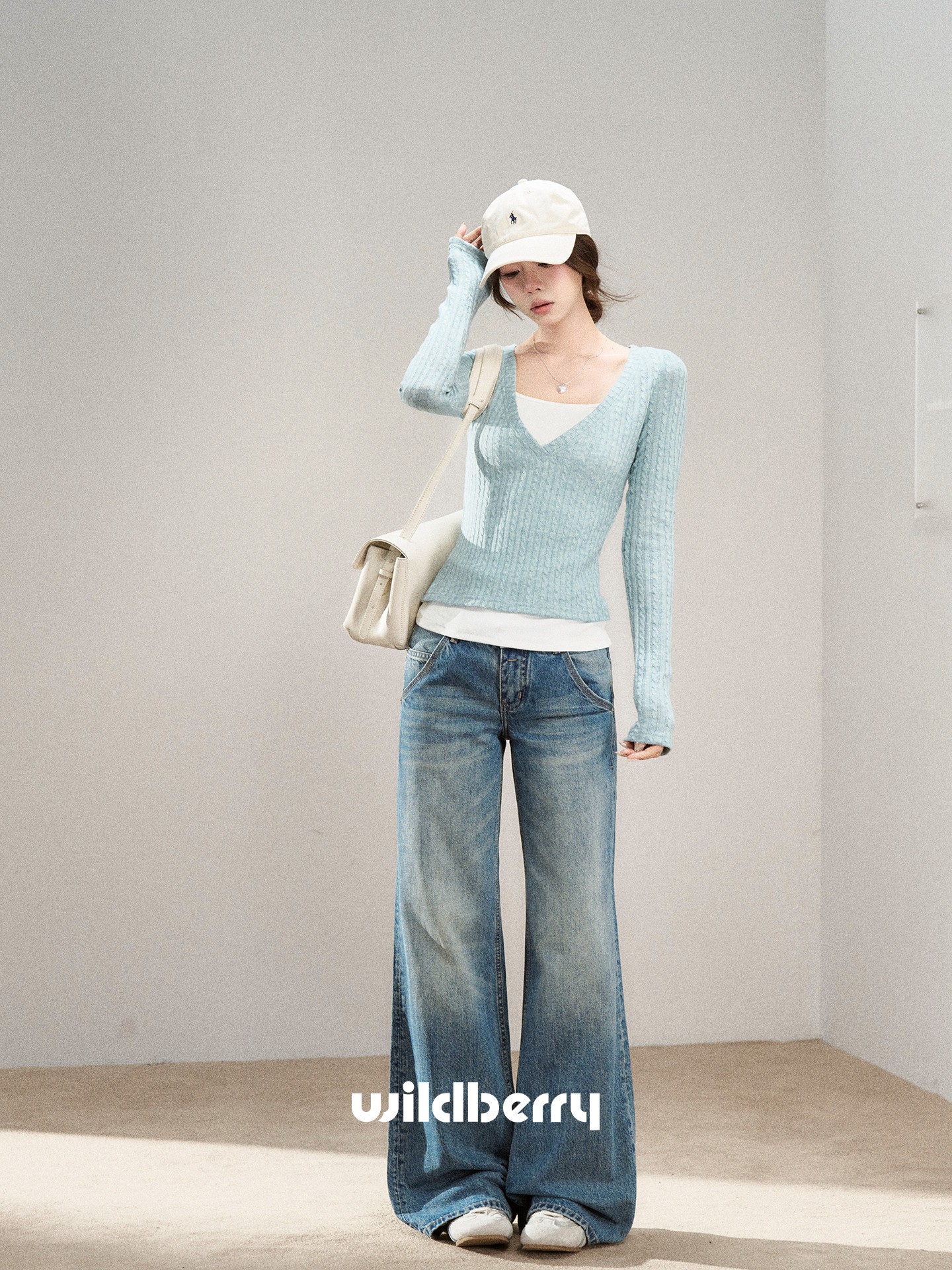 Wildberry Vネック レイヤード風リブトップス
