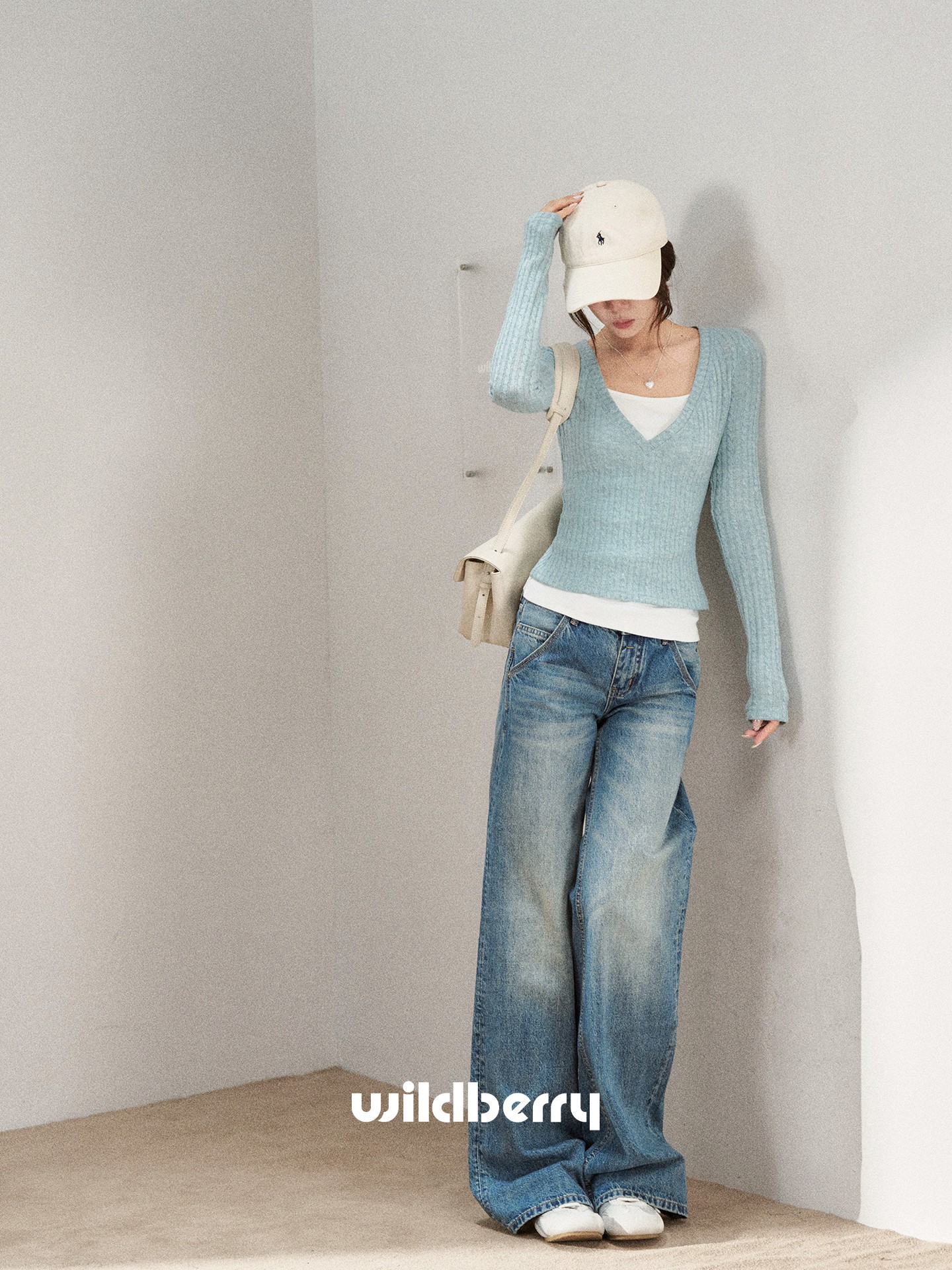Wildberry Vネック レイヤード風リブトップス