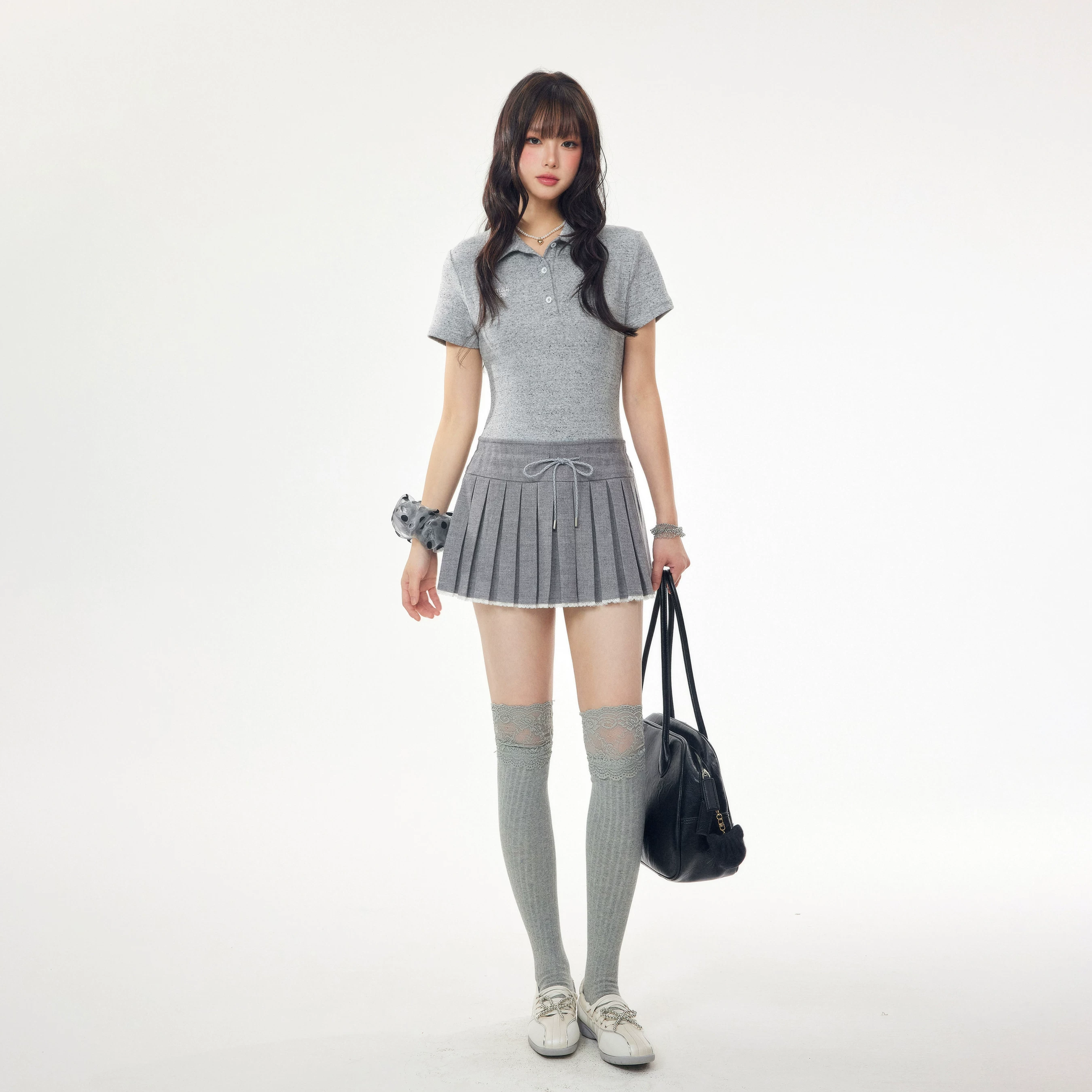 ポロ襟 プリーツミニワンピース