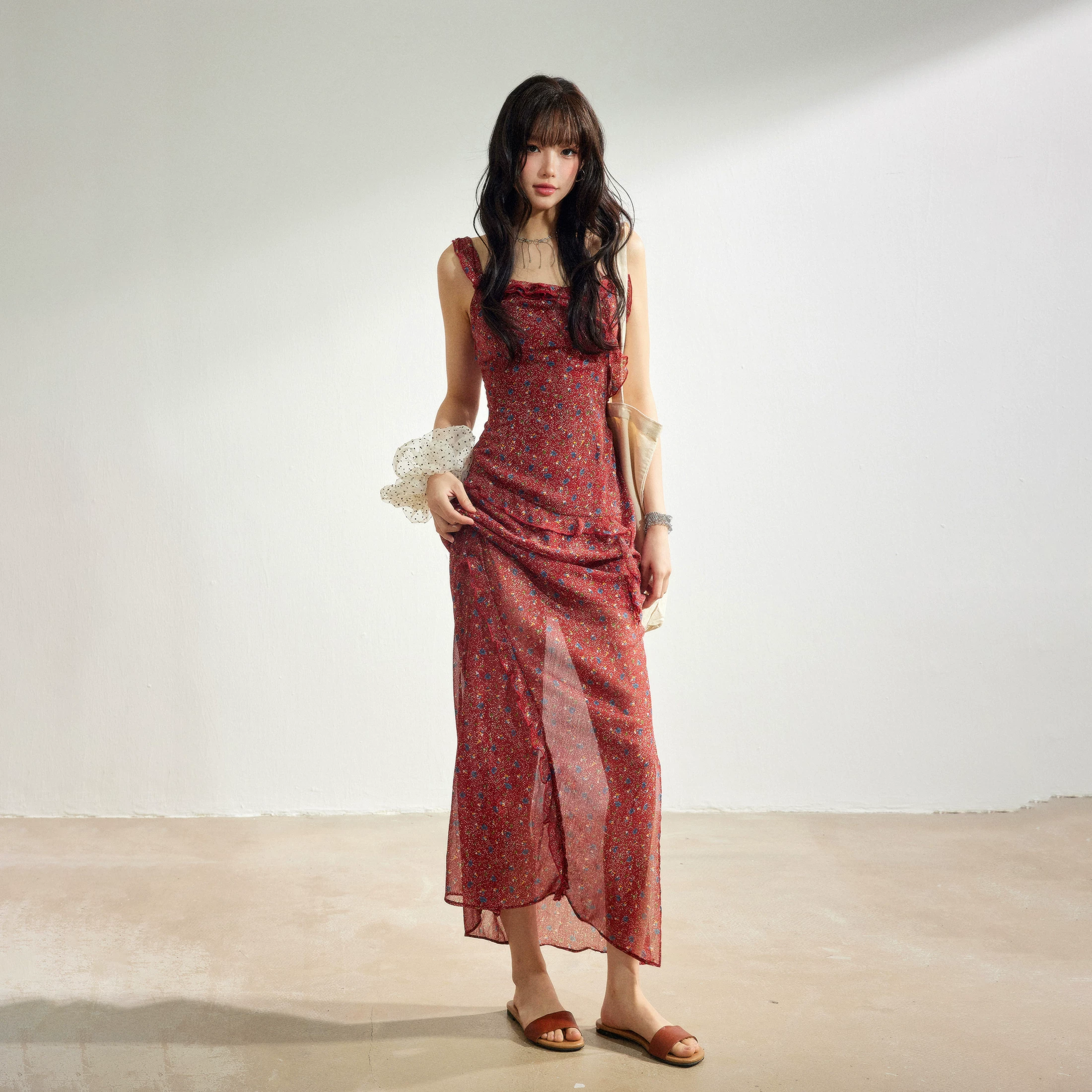 小花柄 キャミソールロングワンピース