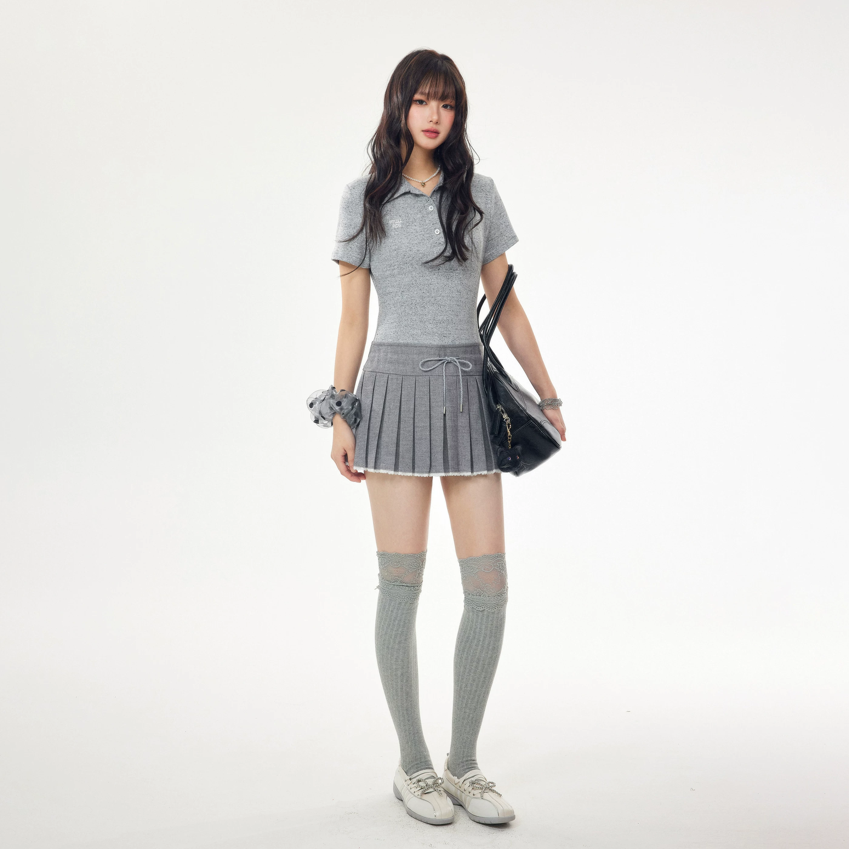 ポロ襟 プリーツミニワンピース