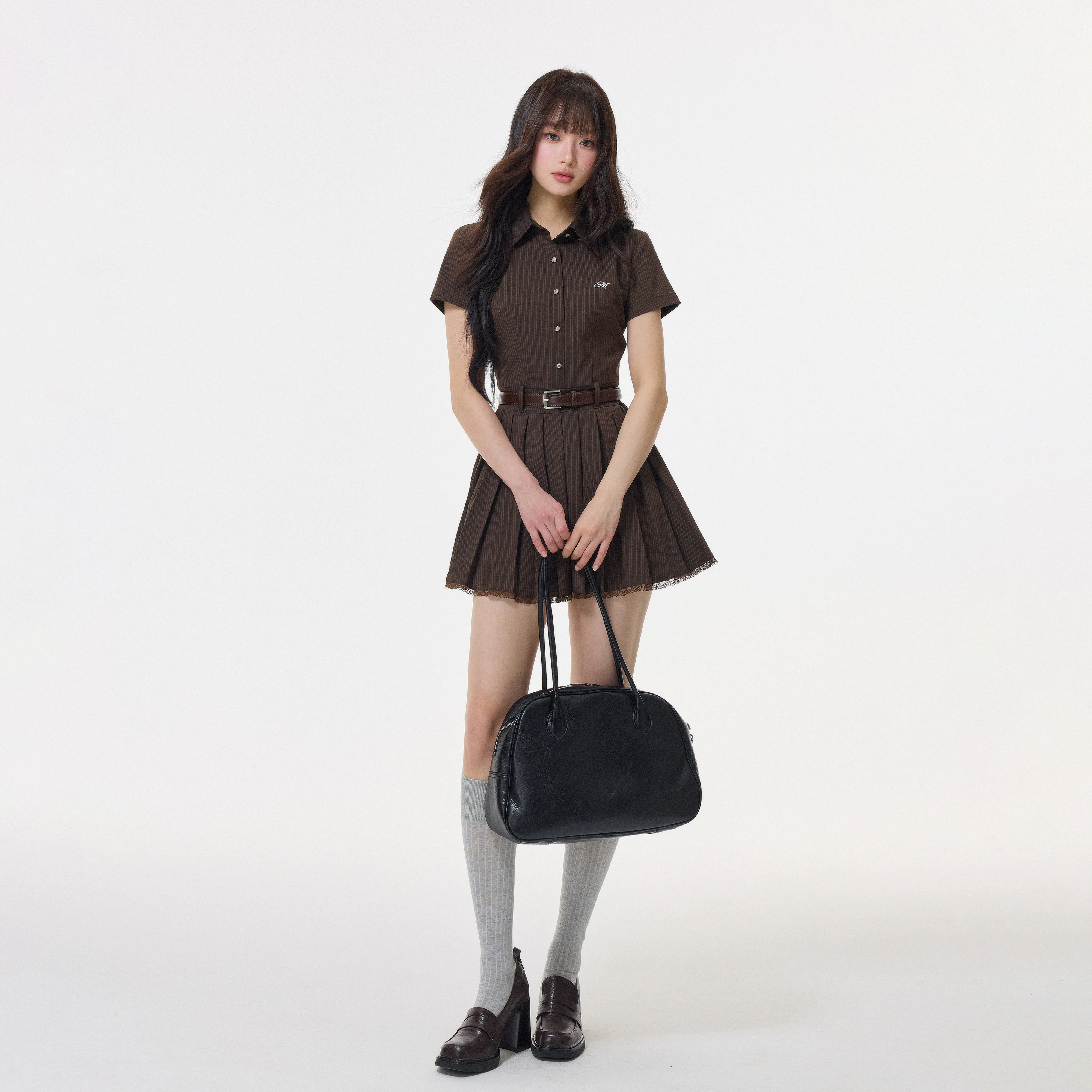 半袖プリーツ シャツワンピース