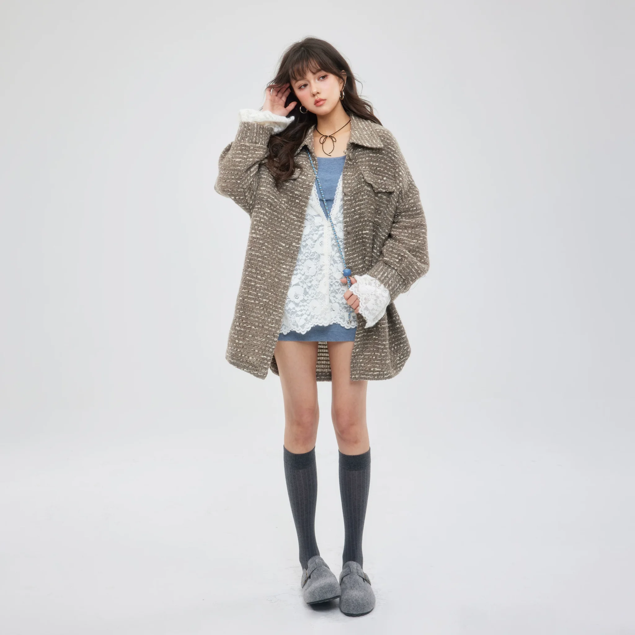 ゆったり長袖 ミドル丈ニットカーディガン 商品写真