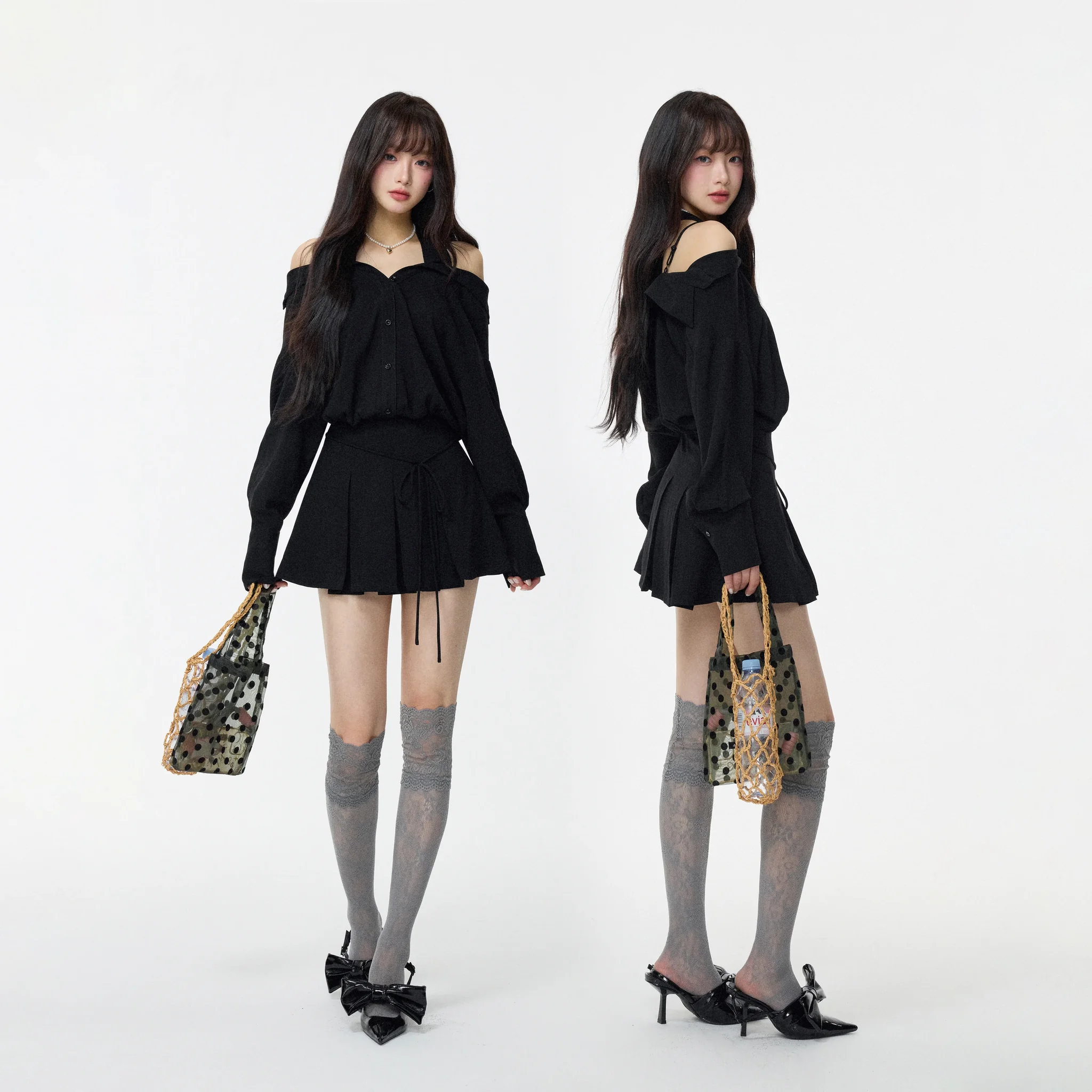 オフショルダー シャツワンピース 商品写真