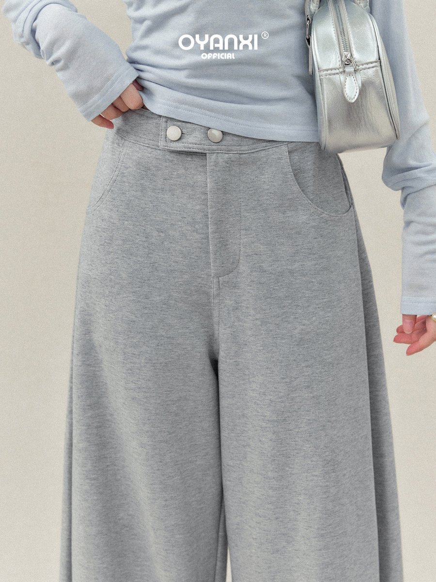 OYANXI シンプル ハイウエスト ワイドパンツ