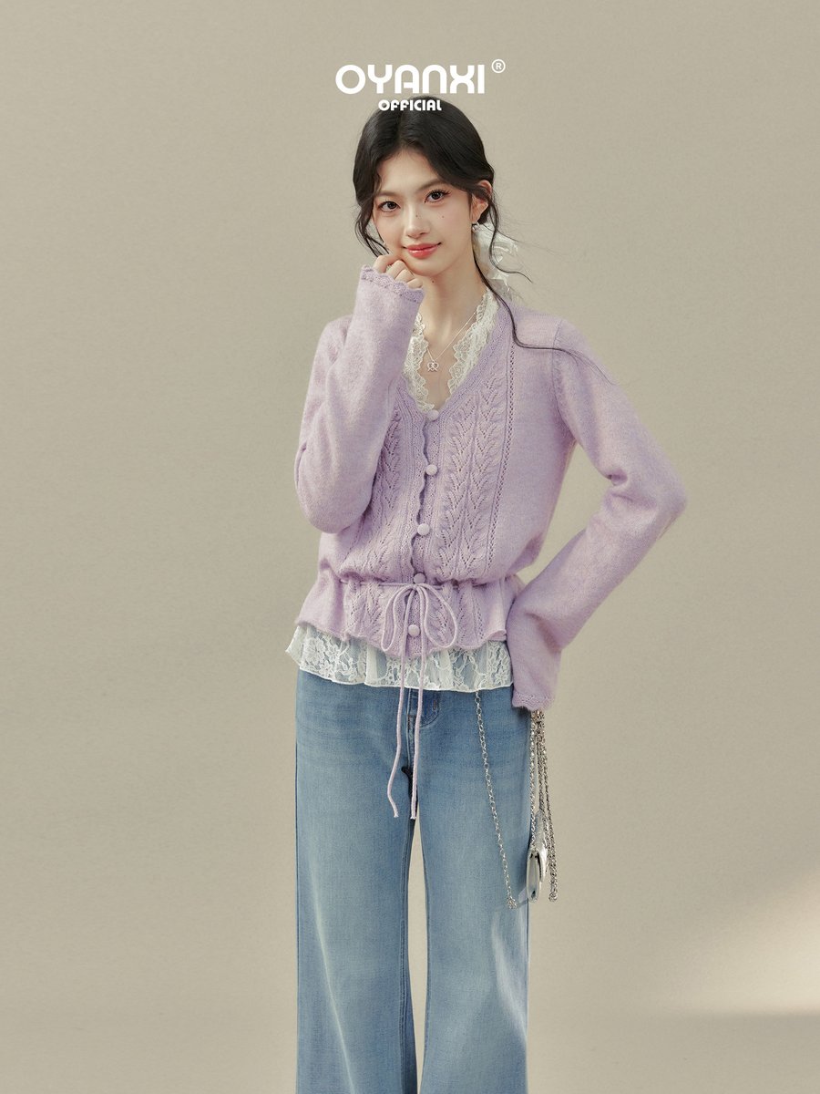 OYANXI ハイウエスト ストレート ワイドデニムパンツ