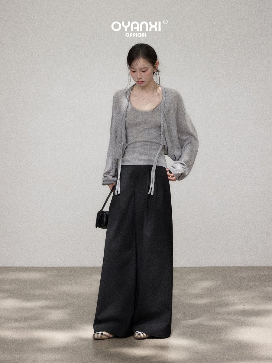 OYANXI ケーブル編み ニット羽織り×ベスト レイヤード 2点セット