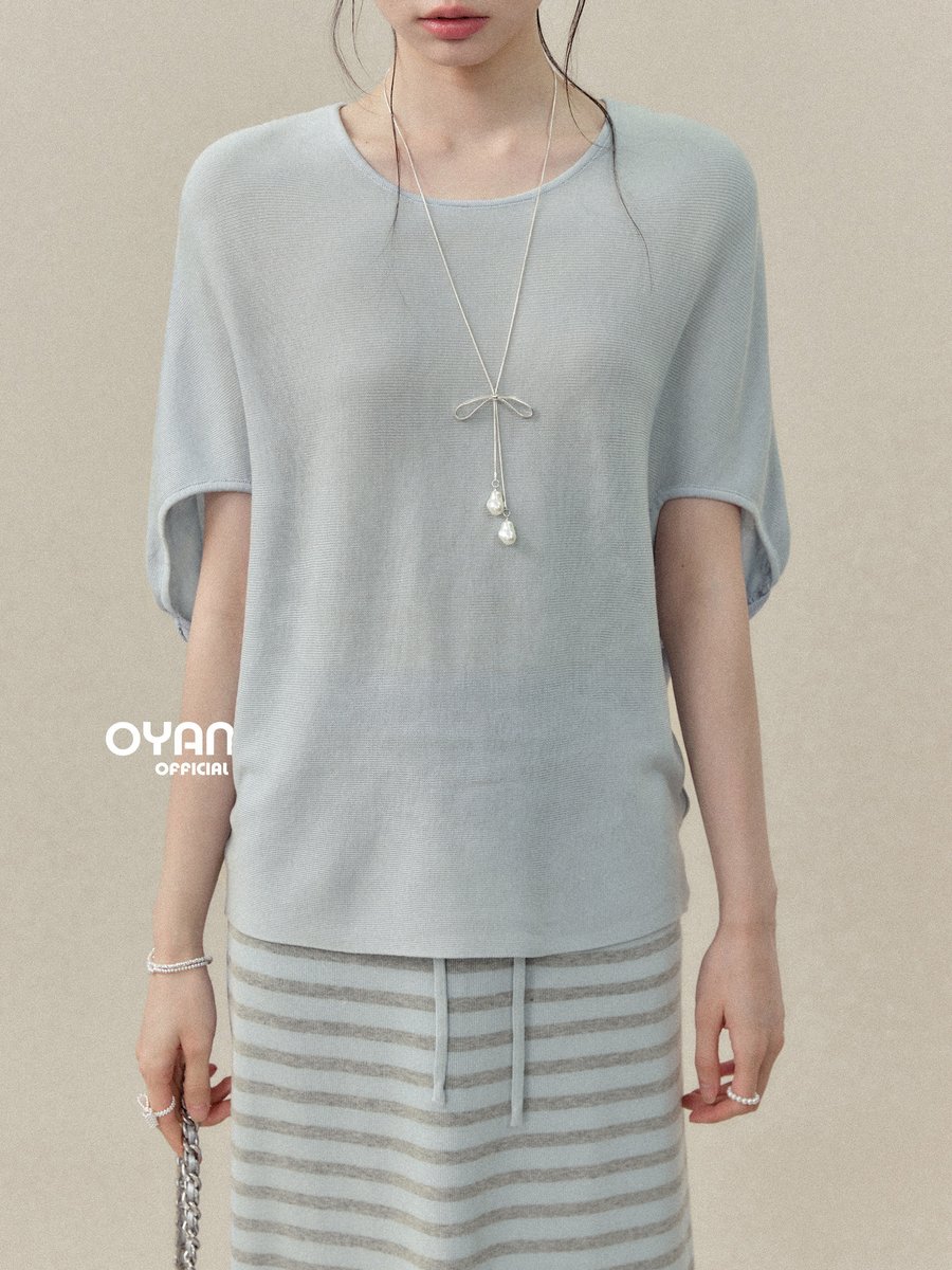 OYANXI クルーネック トップス＆ストライプスカート セットアップ