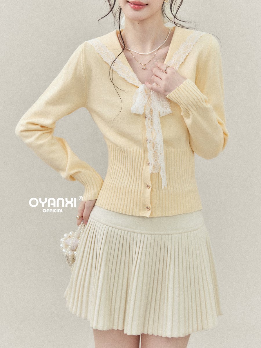 OYANXI ボウタイ Vネック 長袖ニットトップス
