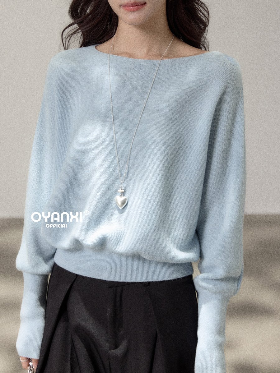 OYANXI ボートネック ドルマンスリーブ ゆったりニットセーター