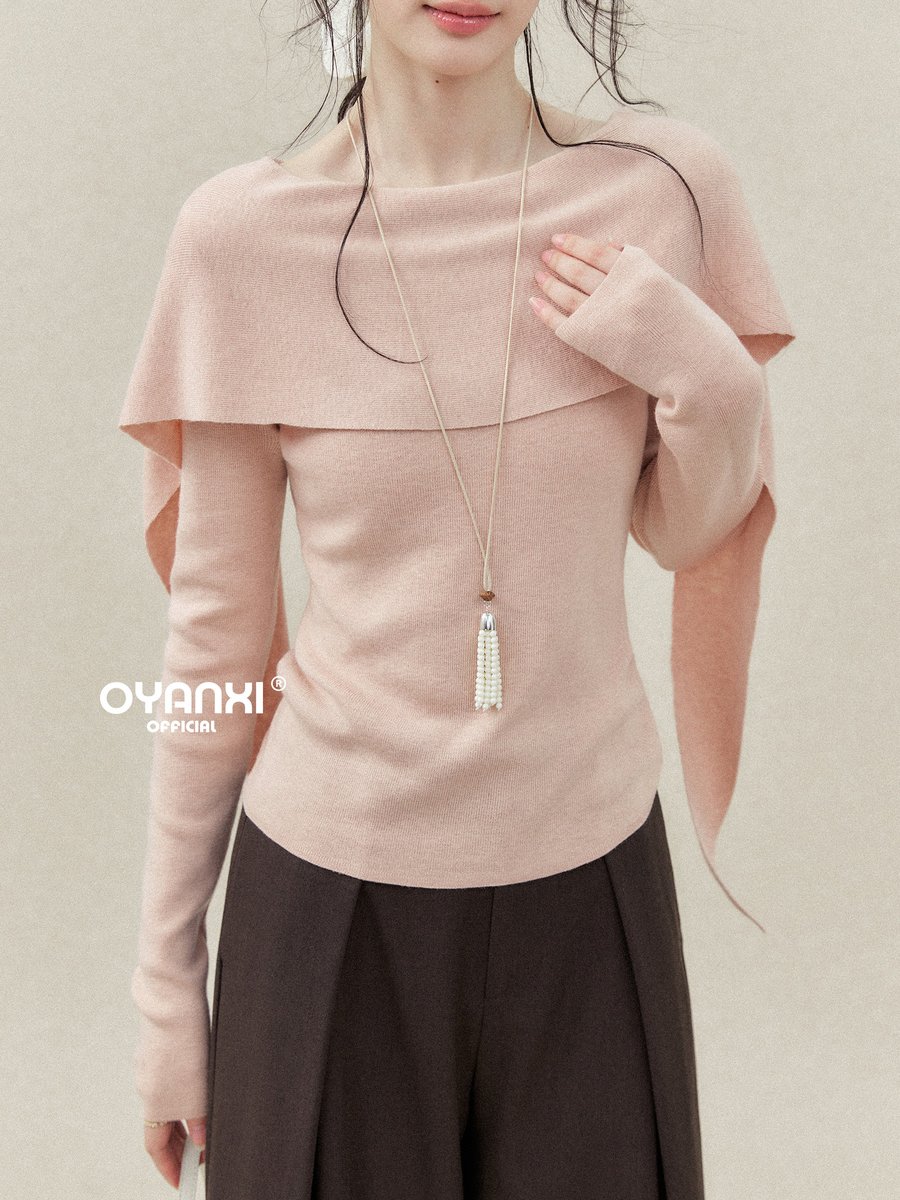 OYANXI ケープカラー リボン ウエストシェイプ ニット