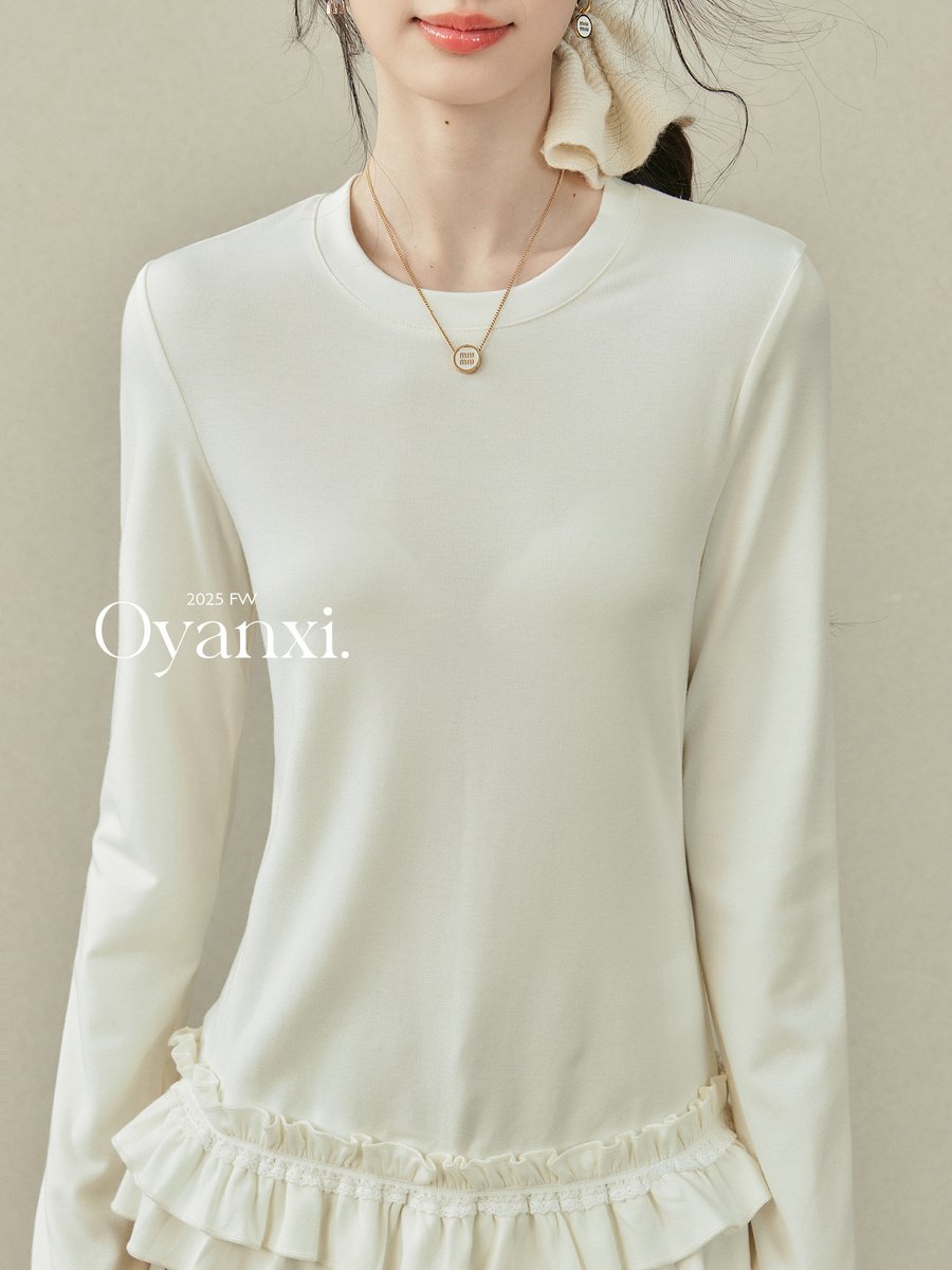 OYANXI フリル ニット 長袖インナーTシャツ