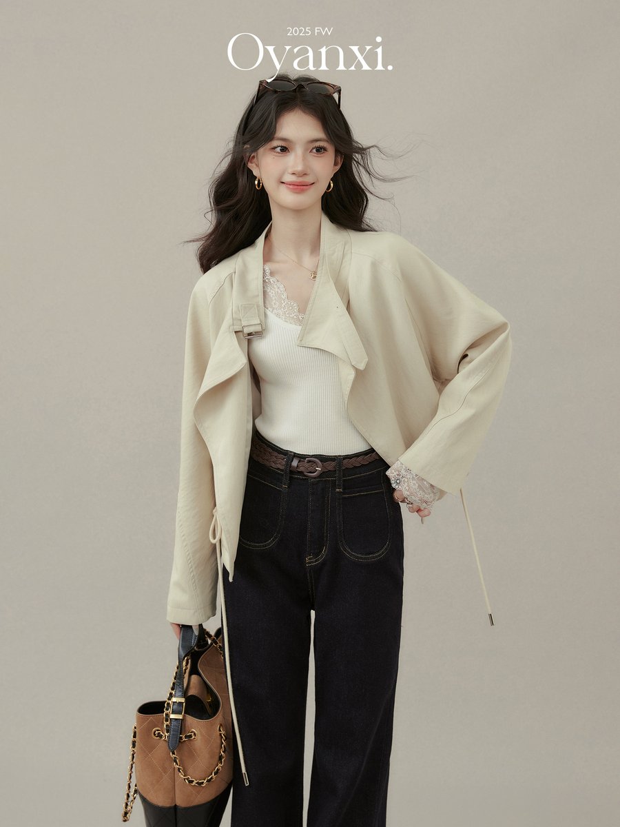 OYANXI ハイウエスト ストレートセミフレア デニムパンツ