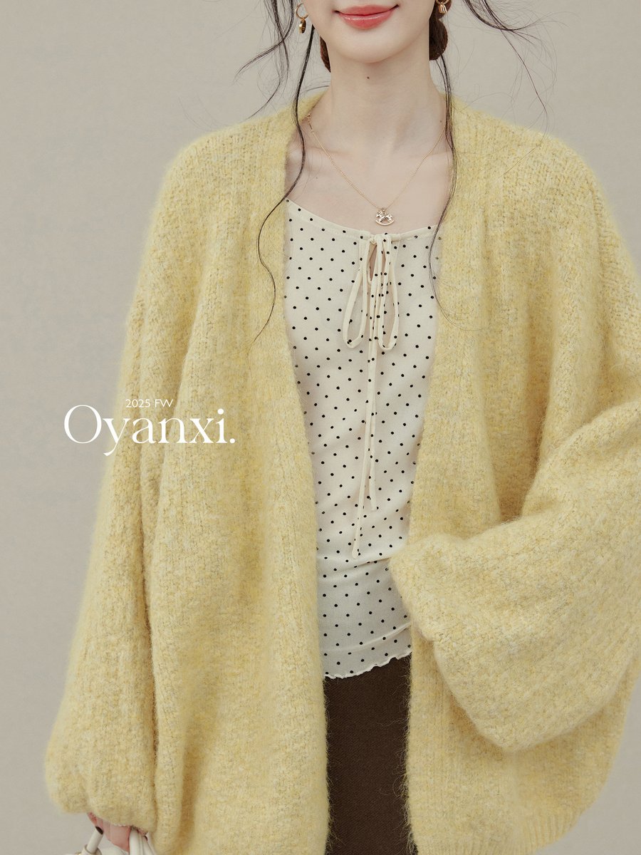 OYANXI バルーンスリーブ ゆったり ニットカーディガン
