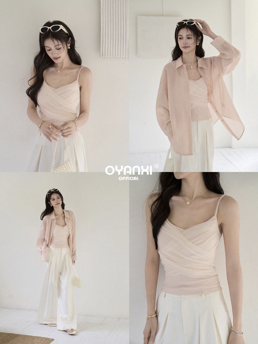OYANXI 薄手 ゆったり 長袖シャツ＆キャミソール セット