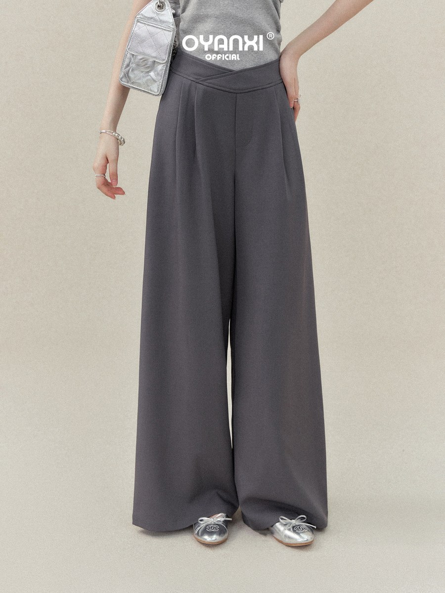 OYANXI シンプル ハイウエスト ドレープ ワイドパンツ