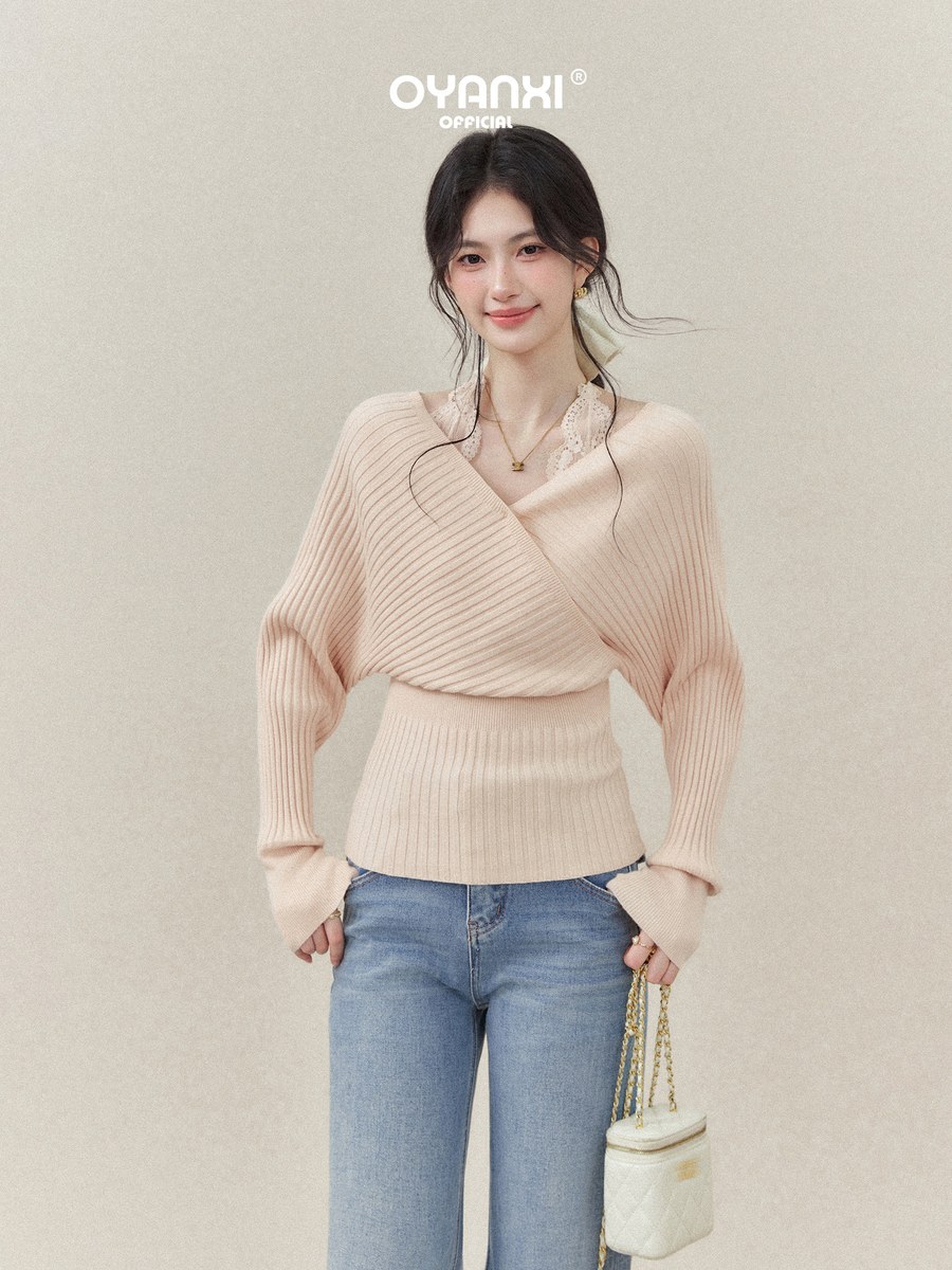OYANXI レースホルター レイヤード Vネック ニット 2点セット