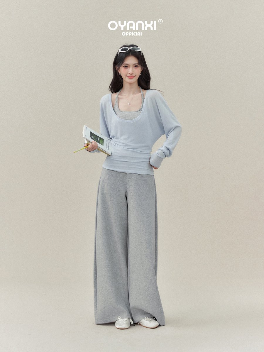 OYANXI ホルターネックベスト×長袖Tシャツ レイヤードセット