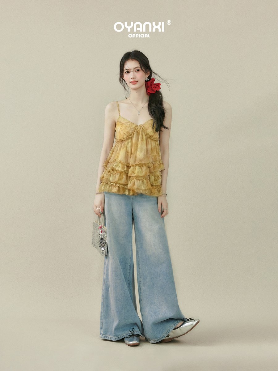 OYANXI 小花柄 フリル キャミソール