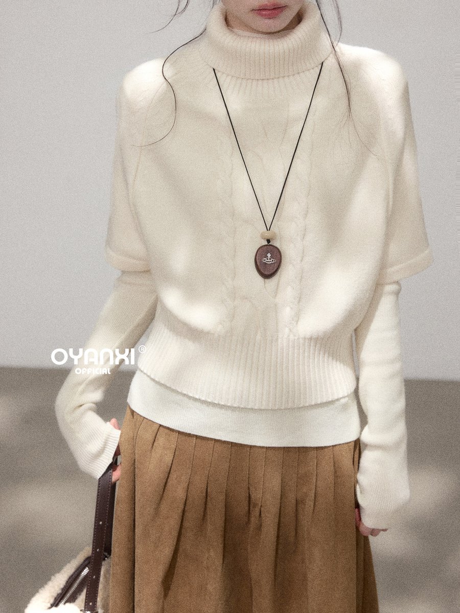 OYANXI ハイネック半袖ニット×長袖インナー 2点セット