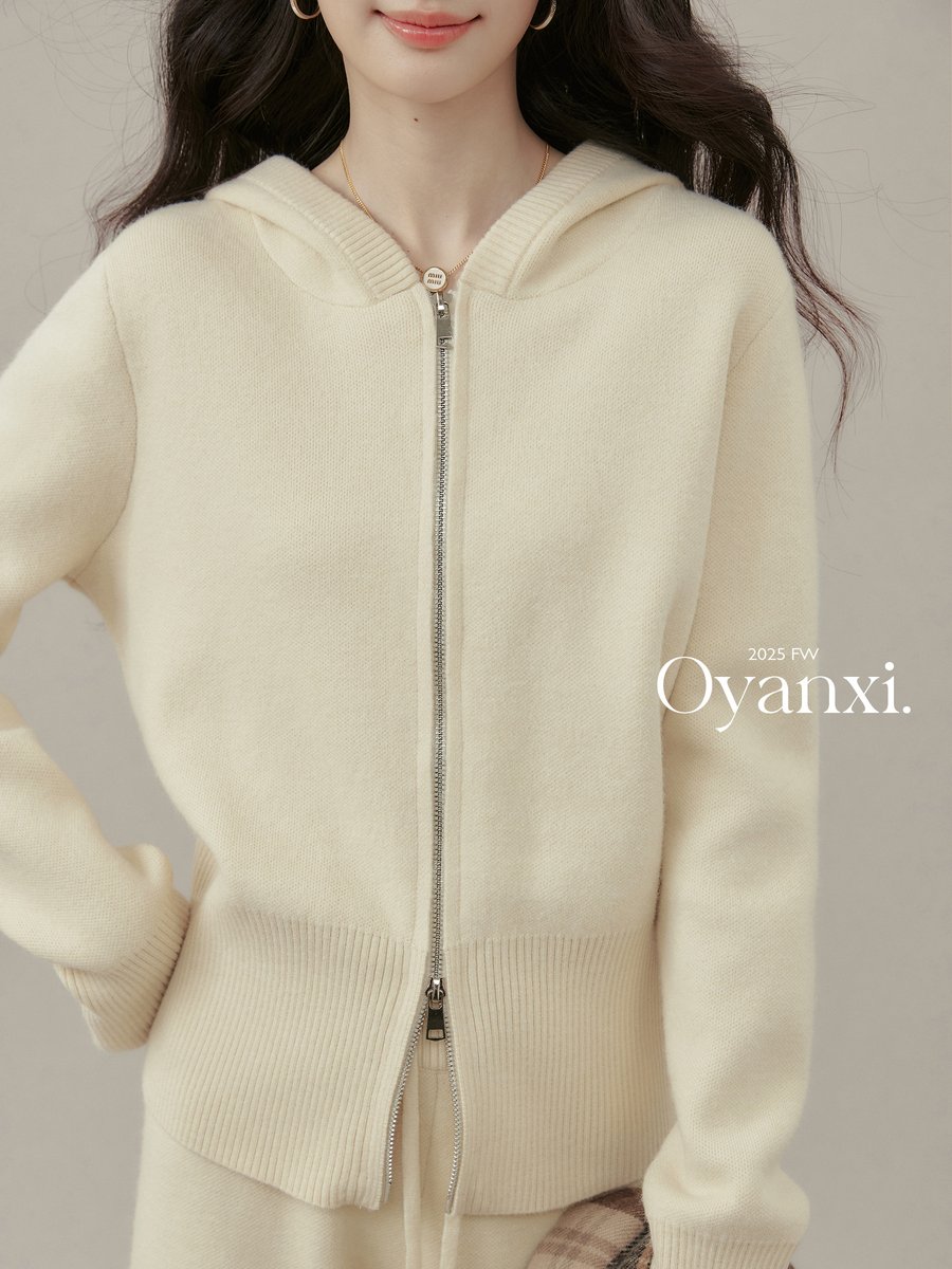 OYANXI ダブルジップ フード付きニット＆ワイドパンツ セットアップ