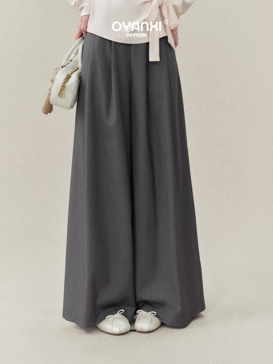 OYANXI シンプル ハイウエスト ワイドストレートパンツ