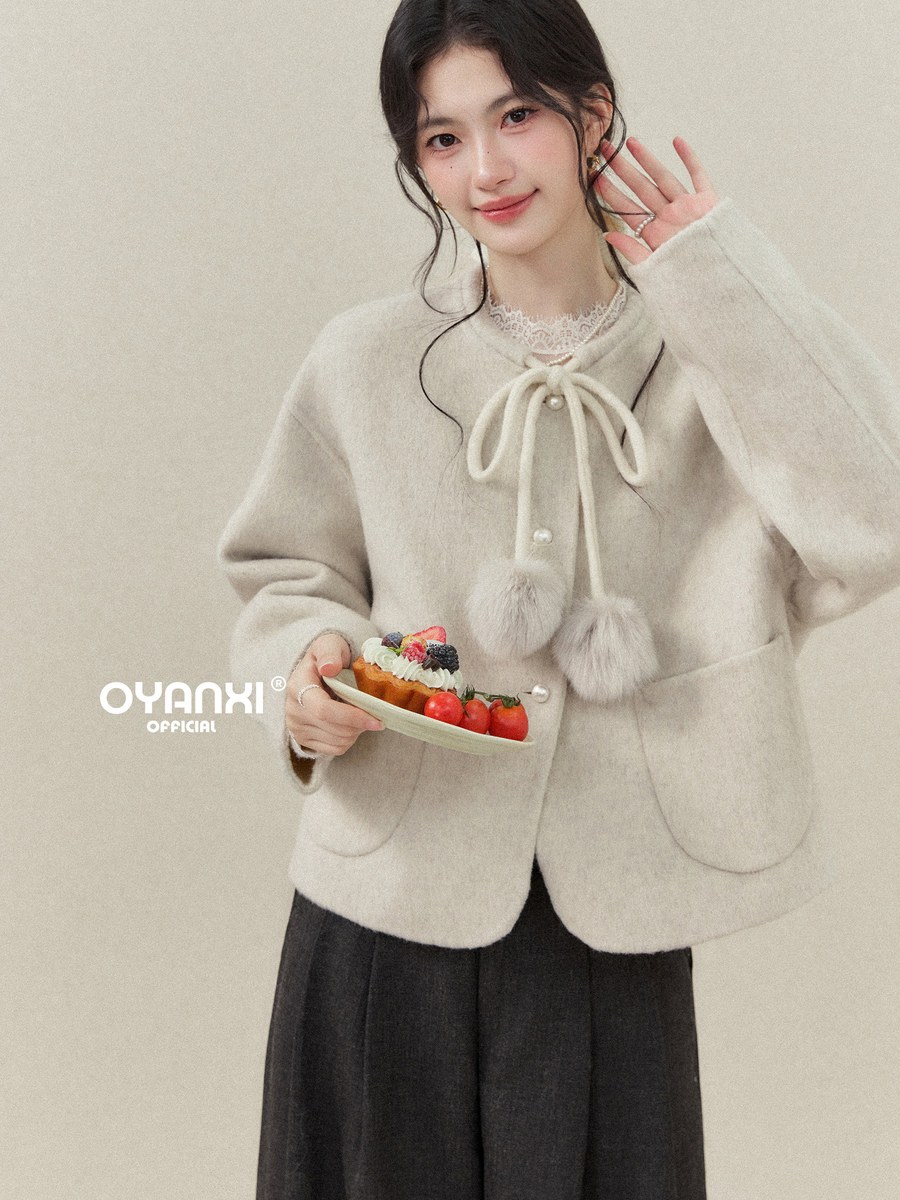 OYANXI クルーネック リボンポケット ゆったり コート