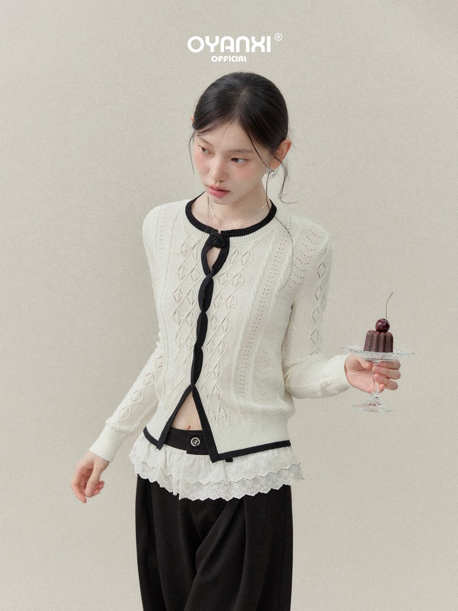 OYANXI ツイストデザイン 透かし編み ケーブルニット