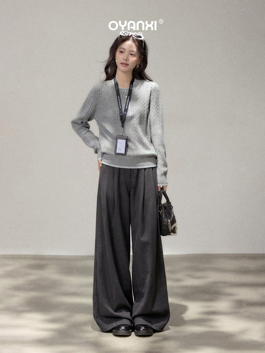 OYANXI ハイウエスト ロング丈 シンプル ワイドパンツ