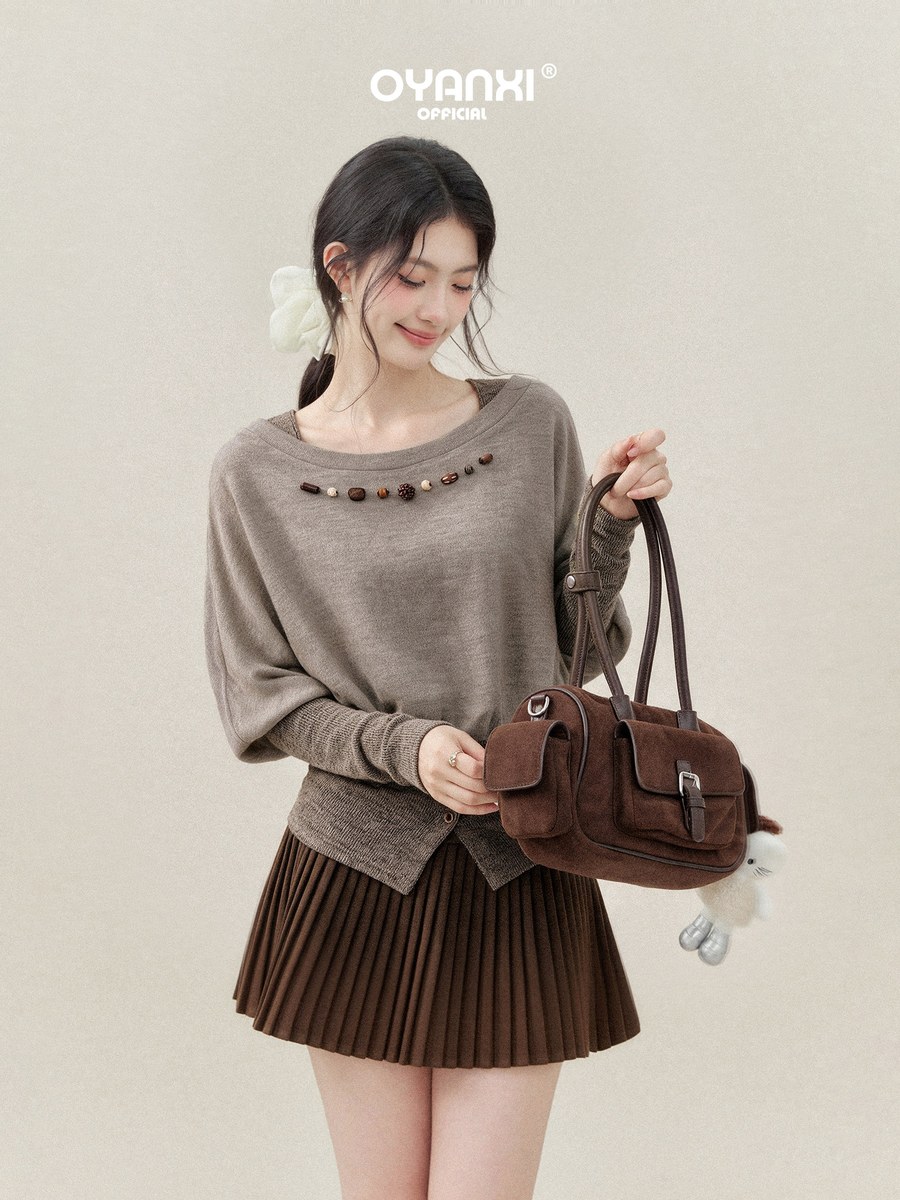 OYANXI フェイクレイヤード ウエストシェイプ クルーネック スウェット