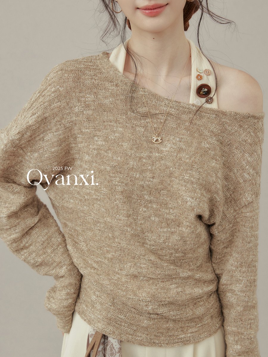 OYANXI ホルターネック オフショルダー 長袖カットソー