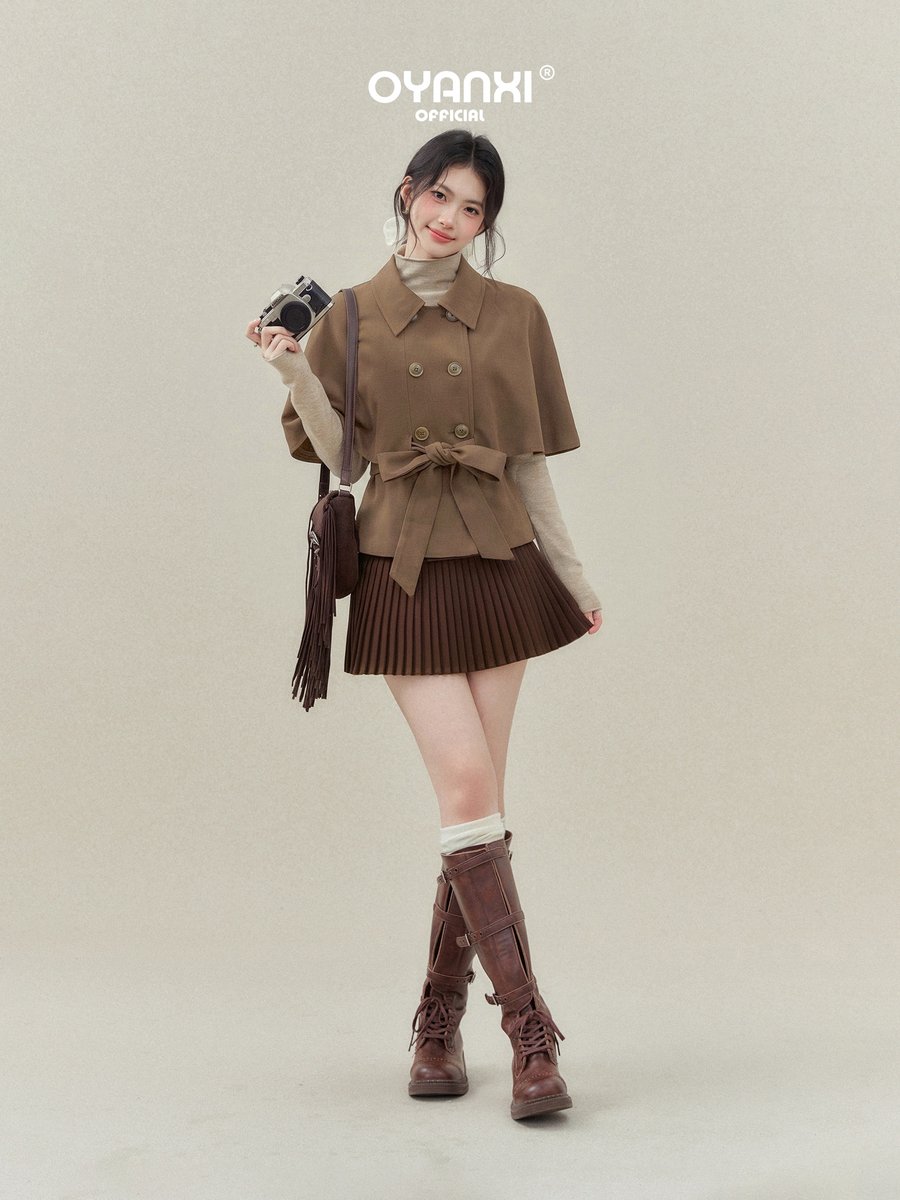 OYANXI ケープ風 トレンチコート×インナー 2点セット