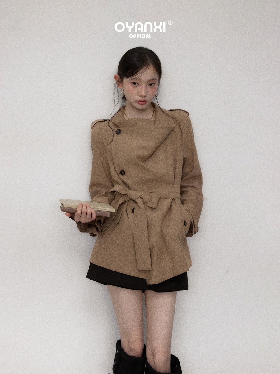 OYANXI アシンメトリーデザイン ベルト付き トレンチコート