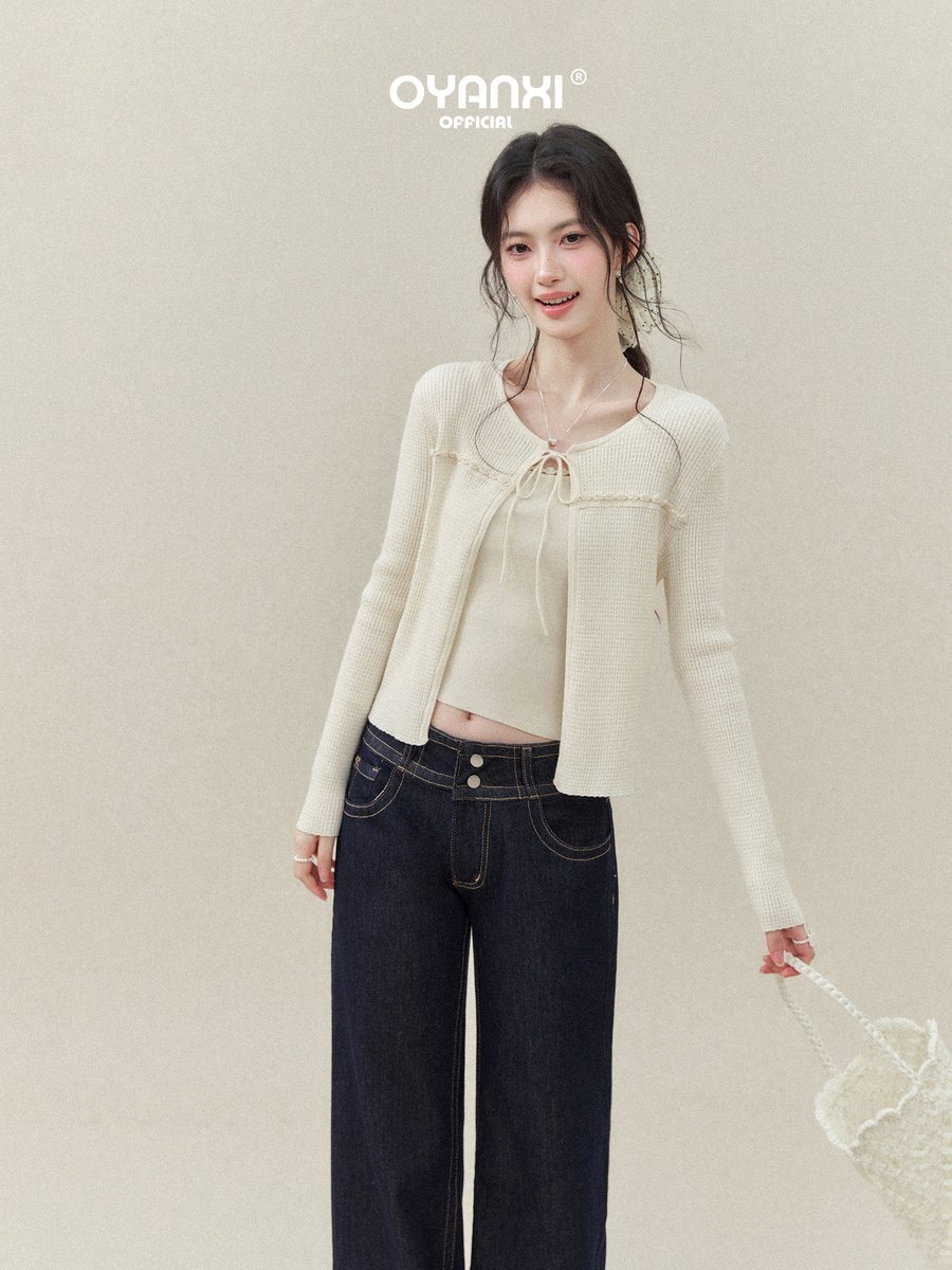 OYANXI ハイウエスト ストレート ワイドデニムパンツ
