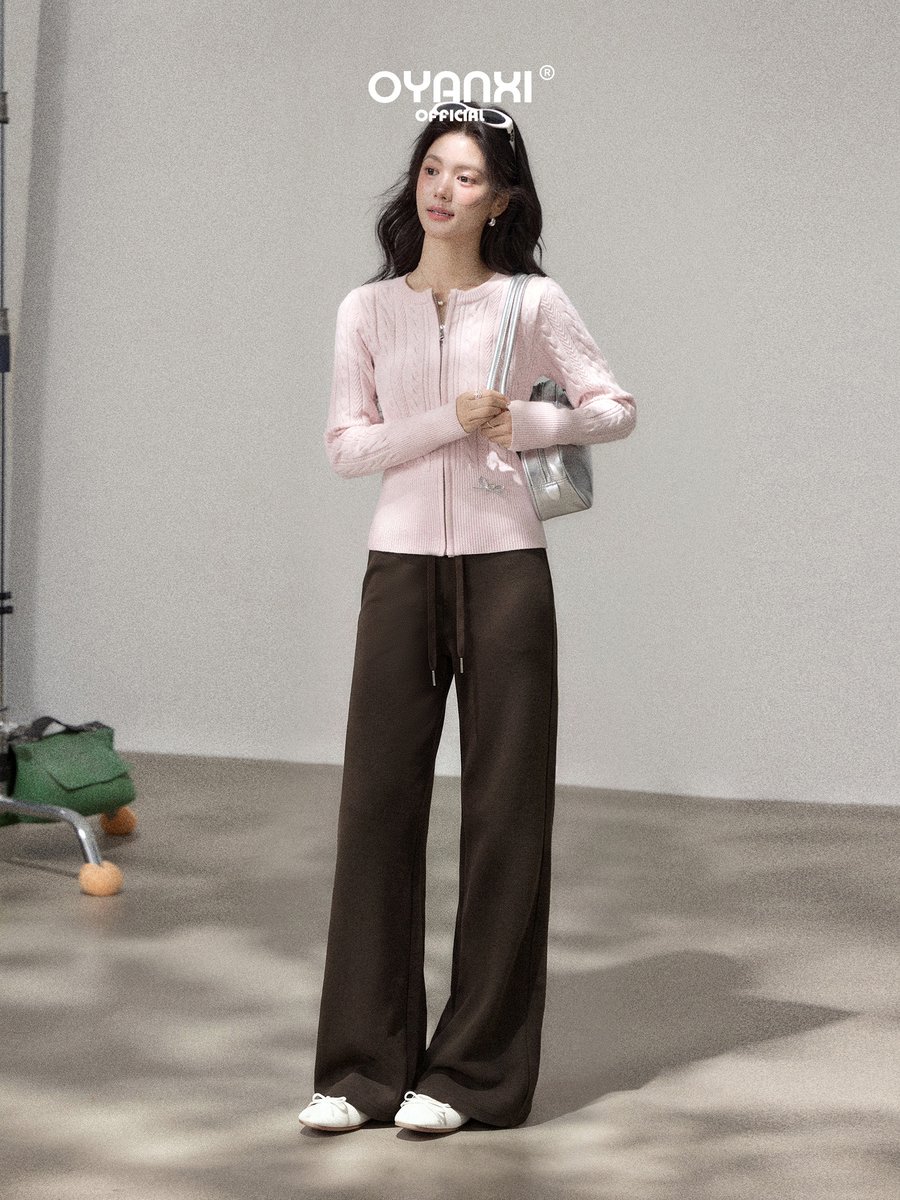 OYANXI ミドルライズ セミフレア ロング丈 パンツ