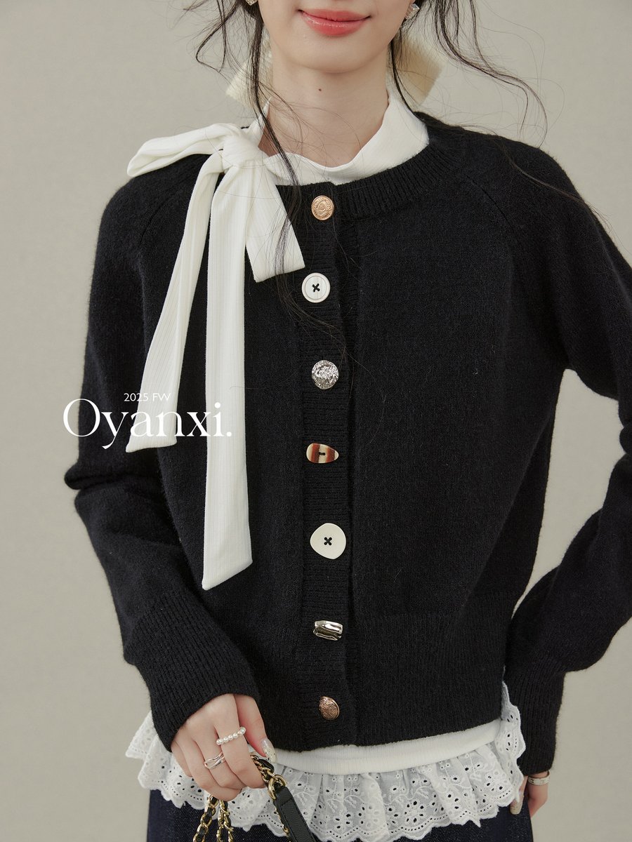 OYANXI 長袖ニットカーディガン ブラック