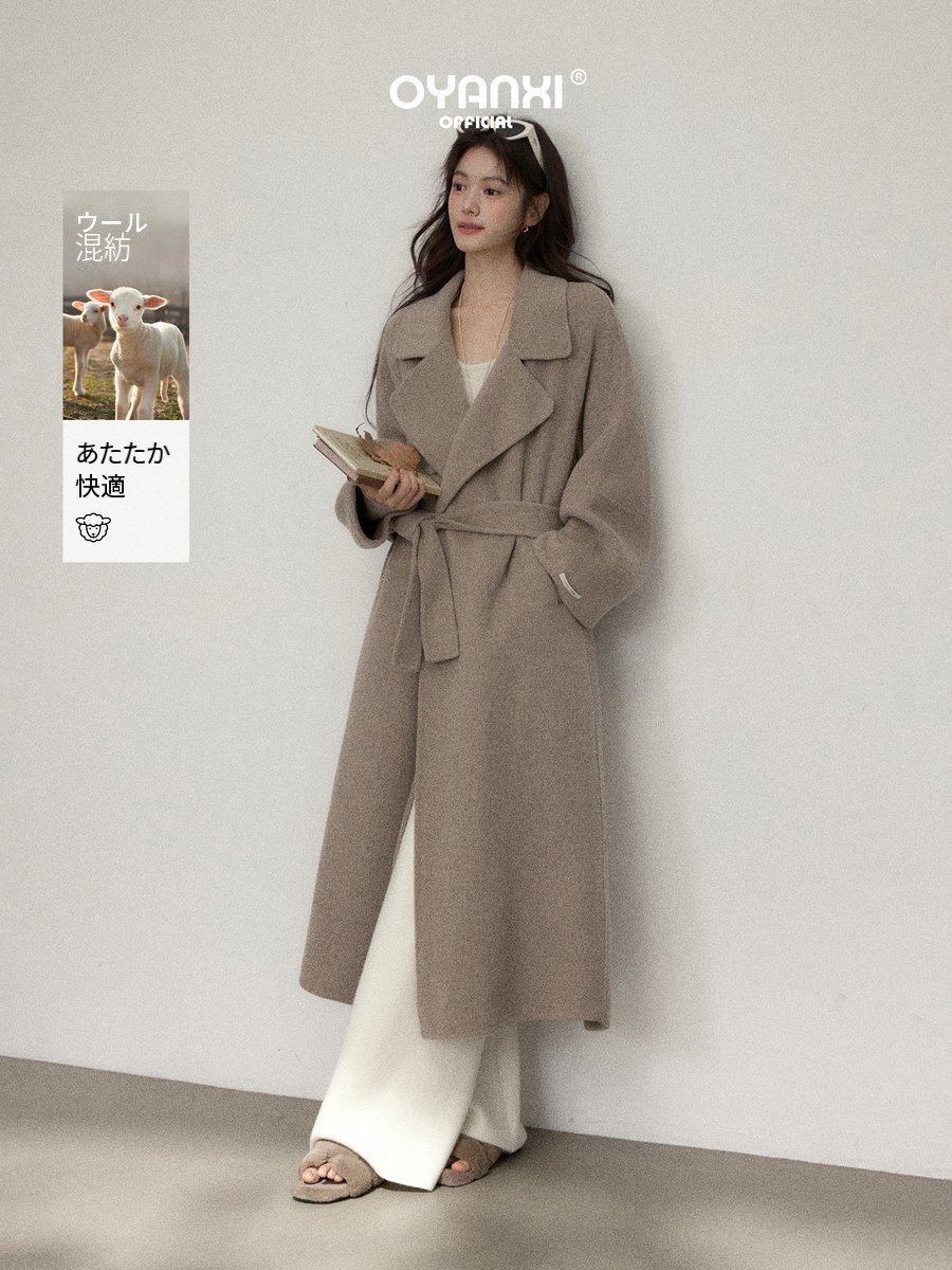 OYANXI ハンドメイドダブルフェイス 折り襟 ゆったりコート