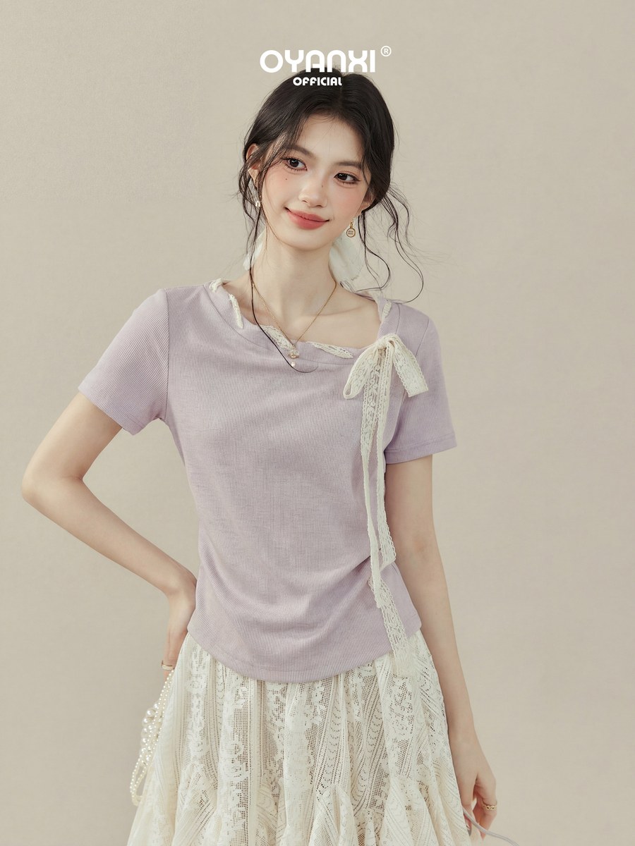 OYANXI リボン 半袖Tシャツ