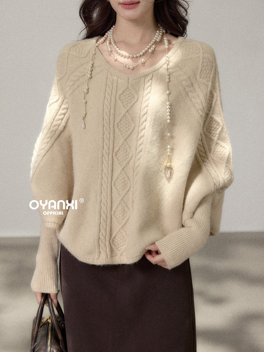 OYANXI 小さめVネック ゆったりプルオーバーニット