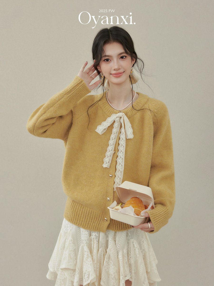 OYANXI リボンタイ ゆったり ニットカーディガン